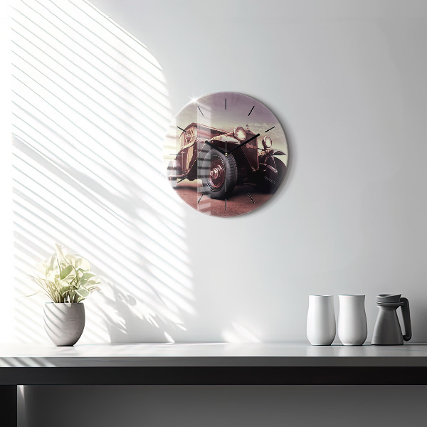 Ceas rotund de perete din sticlă Mașină în stil vintage