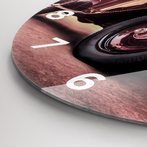 Ceas rotund de perete din sticlă Mașină în stil vintage