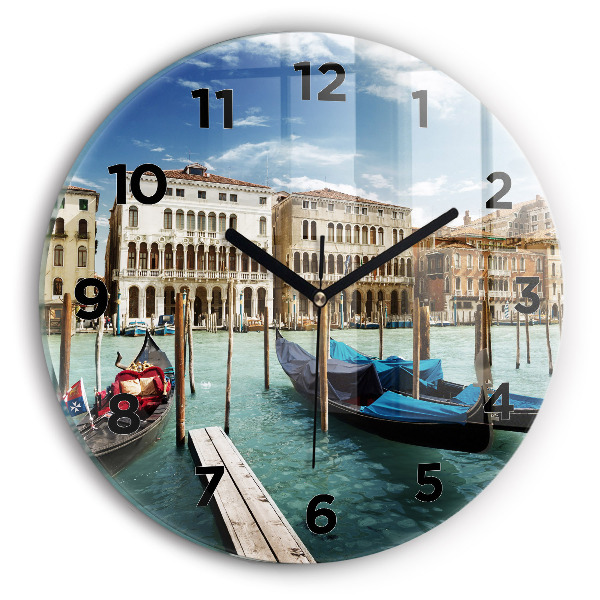 Ceas rotund de perete din sticlă Gondole Veneția Italia