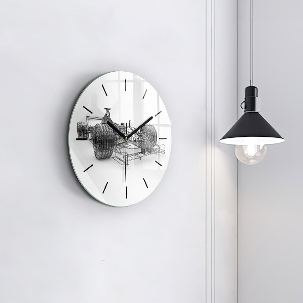 Ceas rotund de perete din sticlă Design mașină F1