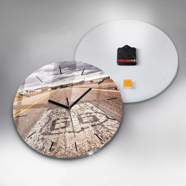 Ceas rotund de perete din sticlă Route 66 SUA