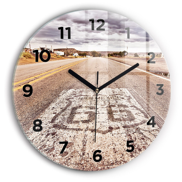 Ceas rotund de perete din sticlă Route 66 SUA