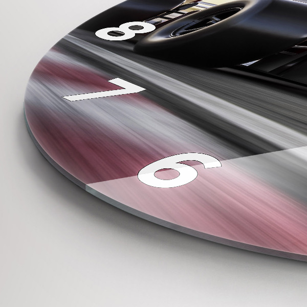 Ceas rotund de perete din sticlă Mașină sport de curse