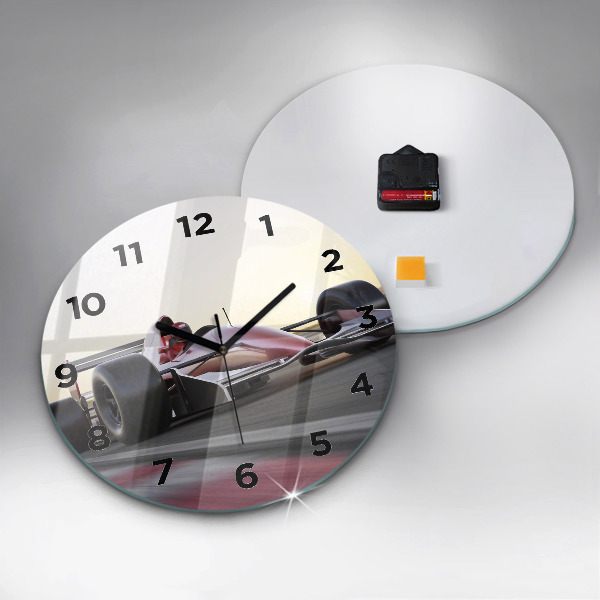 Ceas rotund de perete din sticlă Mașină sport de curse