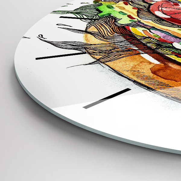 Ceas rotund de perete din sticlă Burger cu brânză XXL