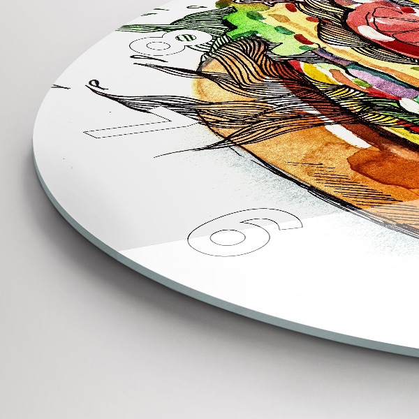 Ceas rotund de perete din sticlă Burger cu brânză XXL