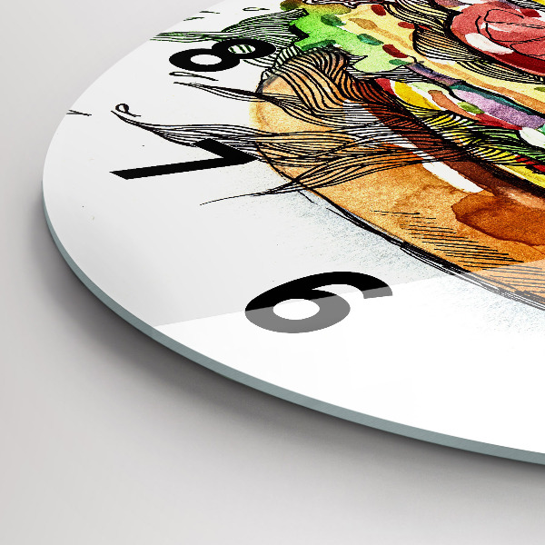 Ceas rotund de perete din sticlă Burger cu brânză XXL