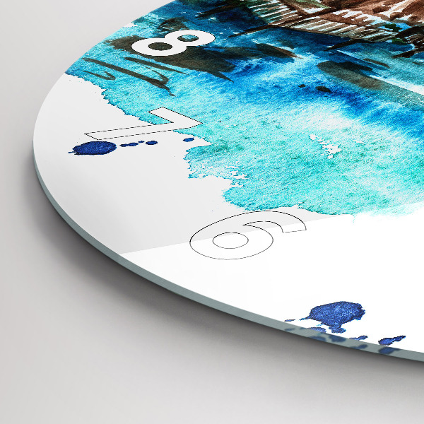 Ceas rotund de perete din sticlă Imaginea unei insule pustie