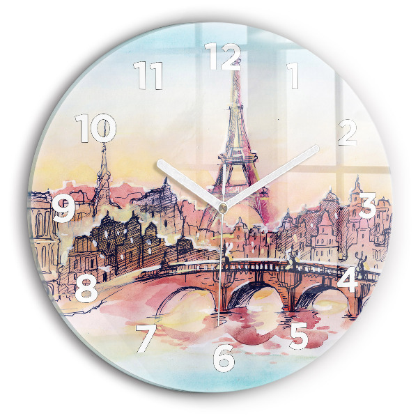 Ceas rotund de perete din sticlă Peisaj pictat din Paris