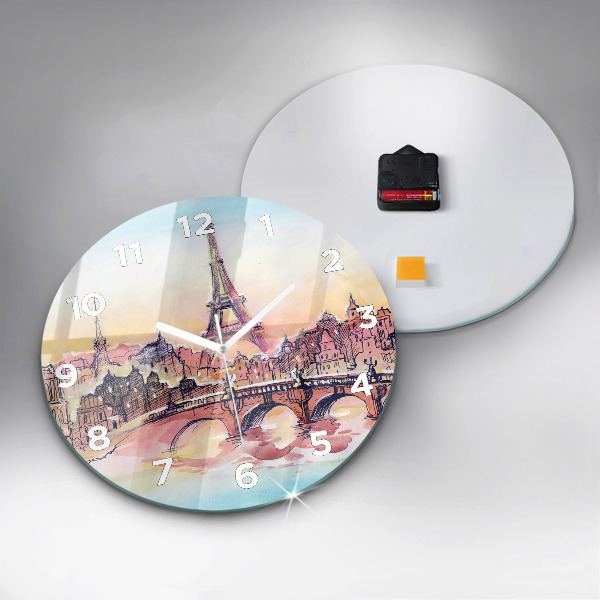 Ceas rotund de perete din sticlă Peisaj pictat din Paris