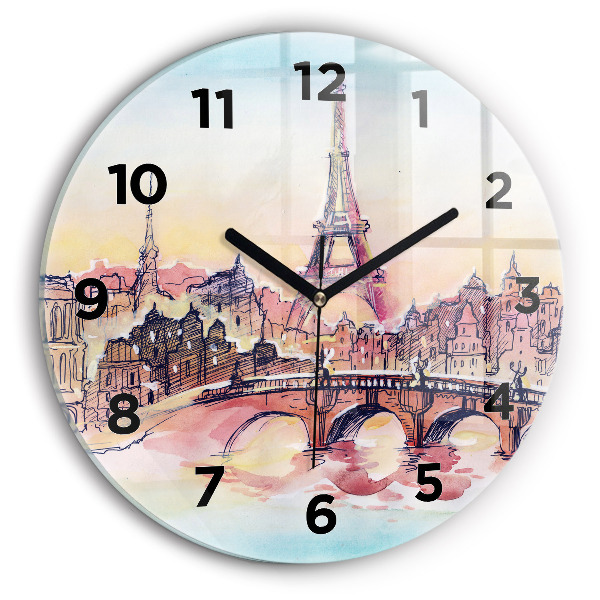 Ceas rotund de perete din sticlă Peisaj pictat din Paris