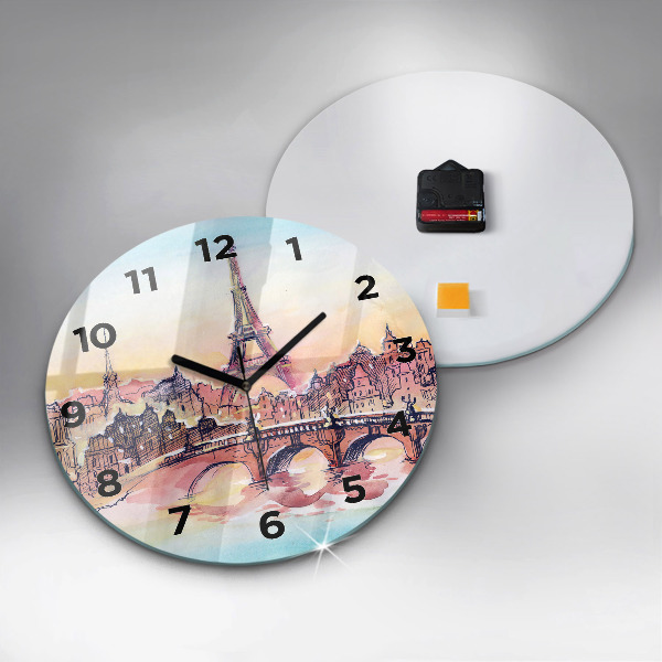 Ceas rotund de perete din sticlă Peisaj pictat din Paris