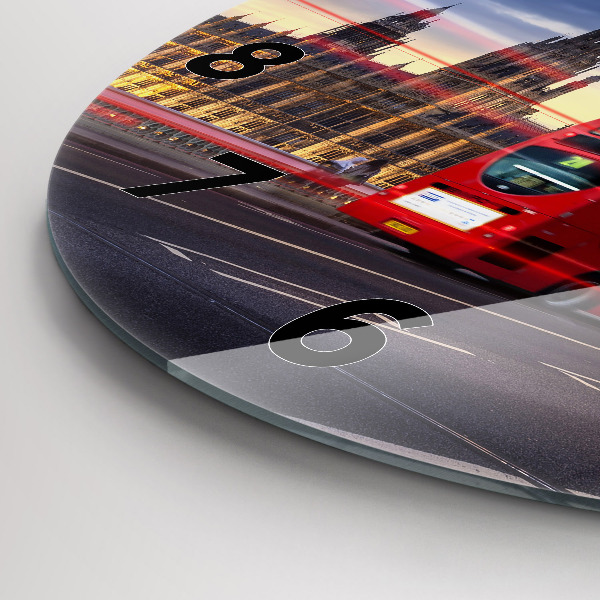 Ceas rotund de perete din sticlă Autobuzul roșu din Londra