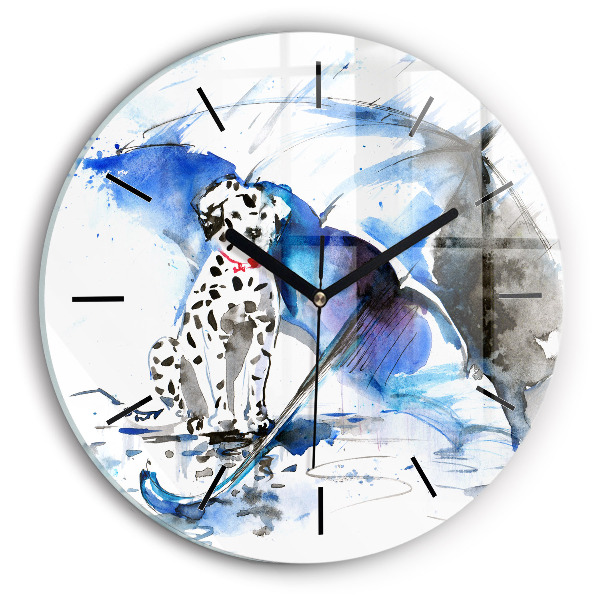 Ceas rotund de perete din sticlă Dalmatian și umbrelă