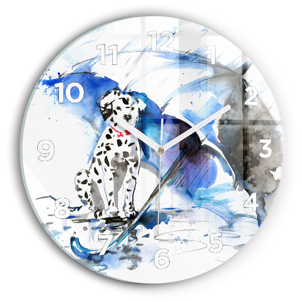 Ceas rotund de perete din sticlă Dalmatian și umbrelă