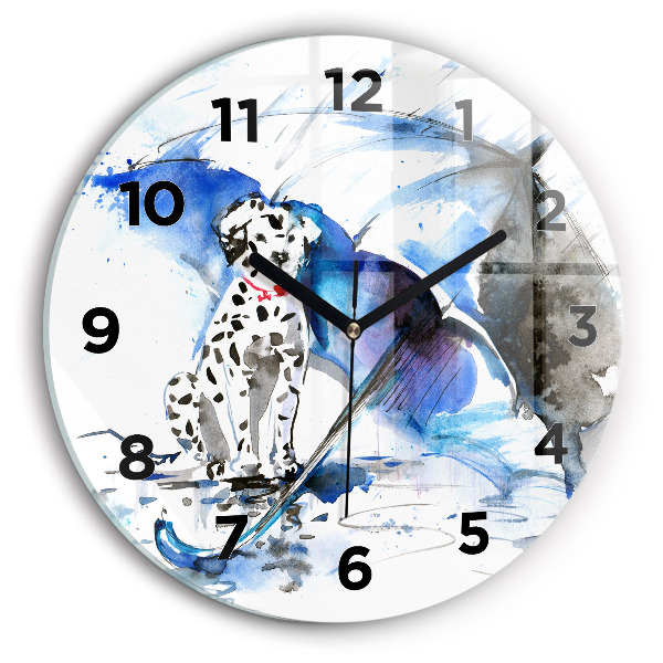 Ceas rotund de perete din sticlă Dalmatian și umbrelă
