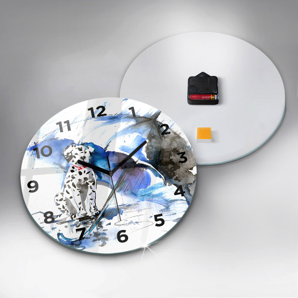Ceas rotund de perete din sticlă Dalmatian și umbrelă