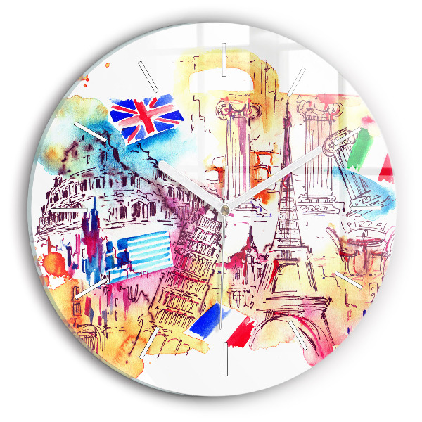 Ceas rotund de perete din sticlă Țări atractive ale lumii