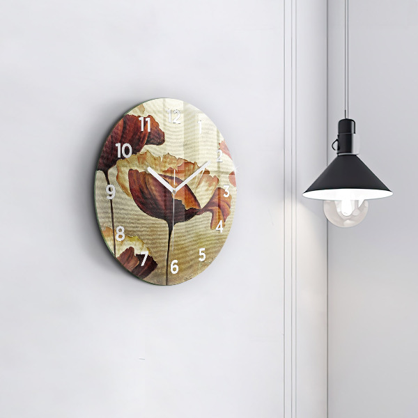 Ceas rotund de perete din sticlă Maci pictati