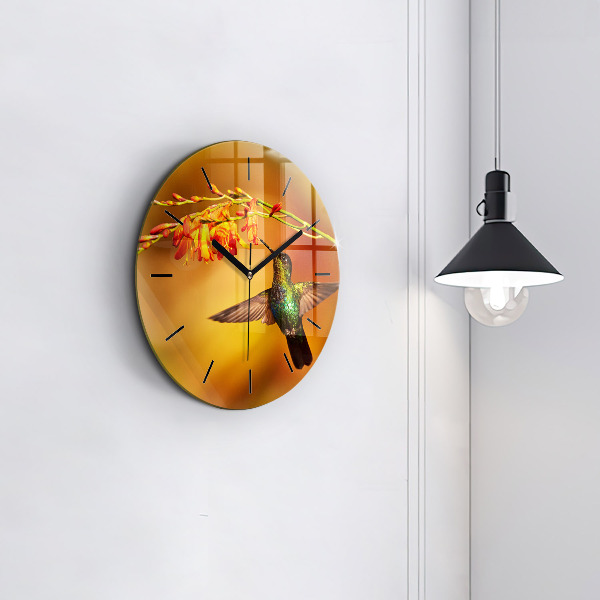 Ceas rotund de perete din sticlă Pasăre colibri