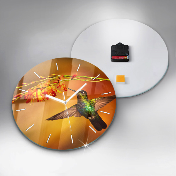 Ceas rotund de perete din sticlă Pasăre colibri