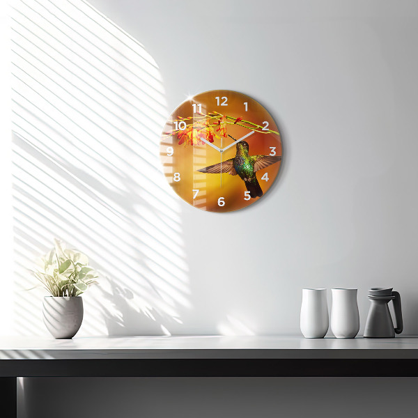 Ceas rotund de perete din sticlă Pasăre colibri