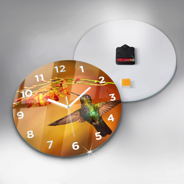 Ceas rotund de perete din sticlă Pasăre colibri