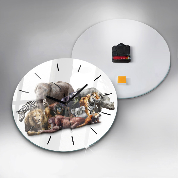 Ceas rotund de perete din sticlă Animale sălbatice