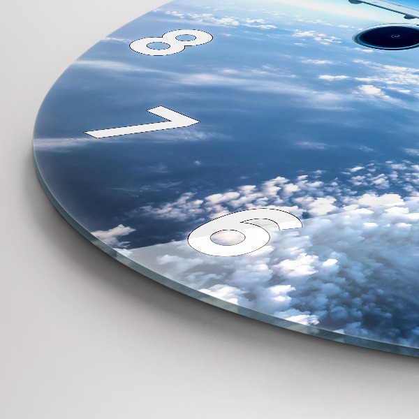 Ceas rotund de perete din sticlă Cloud Plane
