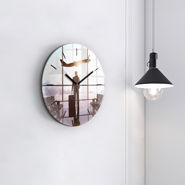 Ceas rotund de perete din sticlă Omul la aeroport