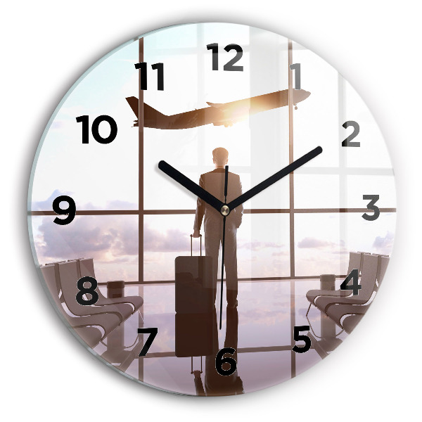 Ceas rotund de perete din sticlă Omul la aeroport