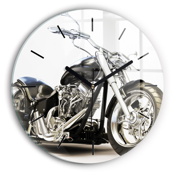 Ceas rotund de perete din sticlă Motocicletă neagră