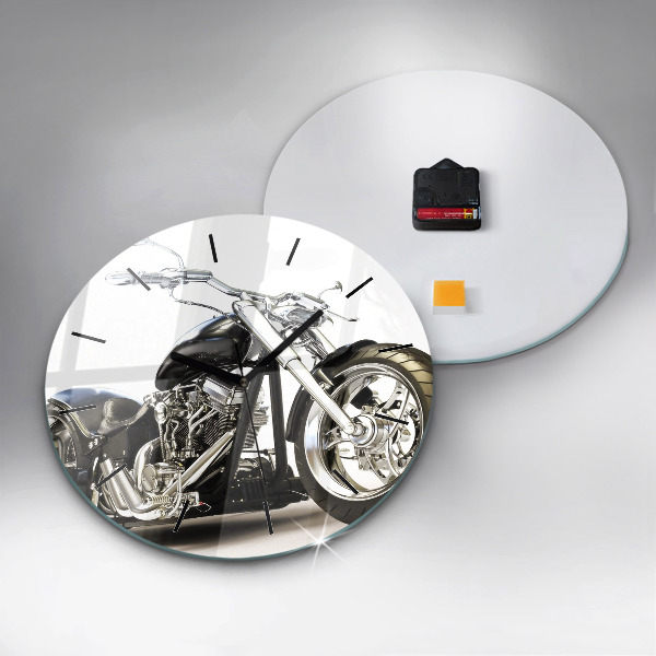 Ceas rotund de perete din sticlă Motocicletă neagră