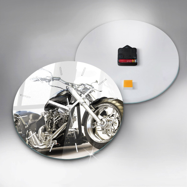 Ceas rotund de perete din sticlă Motocicletă neagră