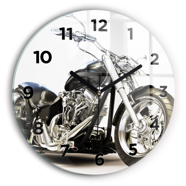 Ceas rotund de perete din sticlă Motocicletă neagră