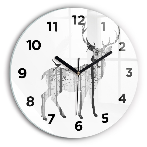 Ceas rotund de perete din sticlă Siluetă a unui cerb de pădure