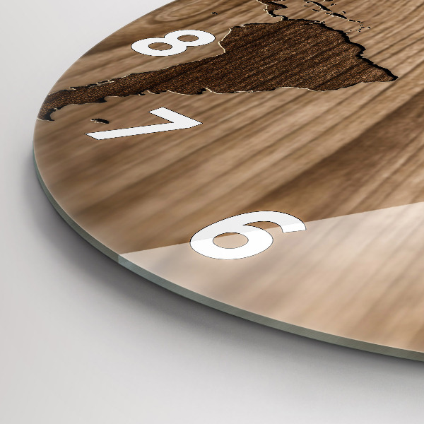 Ceas rotund de perete din sticlă Harta lumii pe lemn