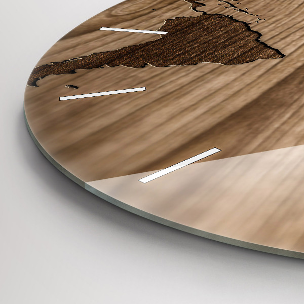 Ceas rotund de perete din sticlă Harta lumii pe lemn