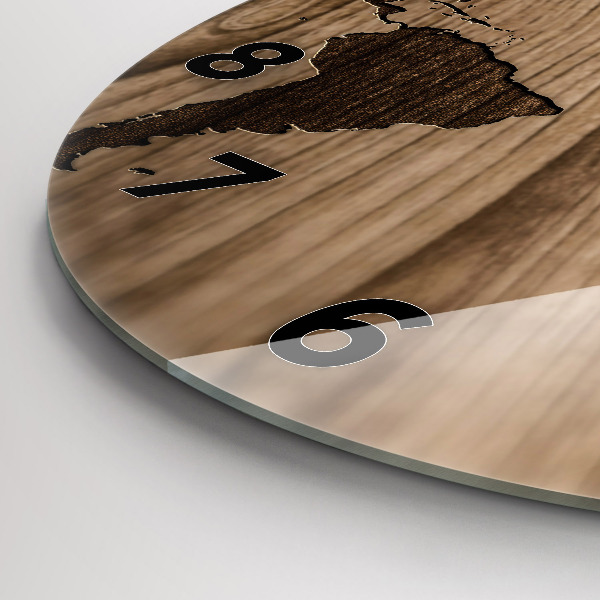 Ceas rotund de perete din sticlă Harta lumii pe lemn