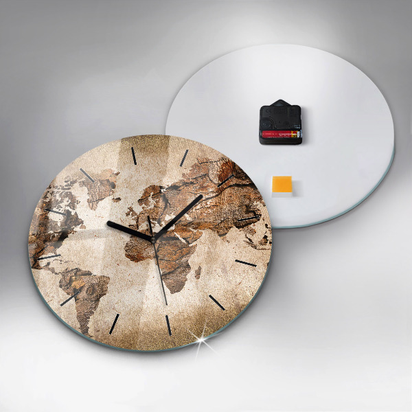 Ceas rotund de perete din sticlă Harta lumii vintage