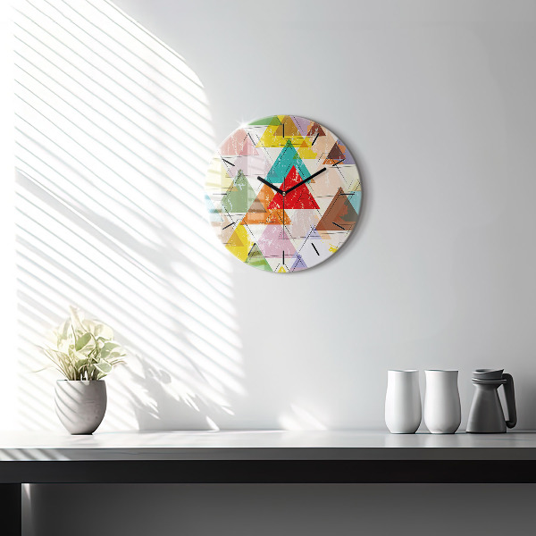 Ceas rotund de perete din sticlă Triunghiuri geometrice