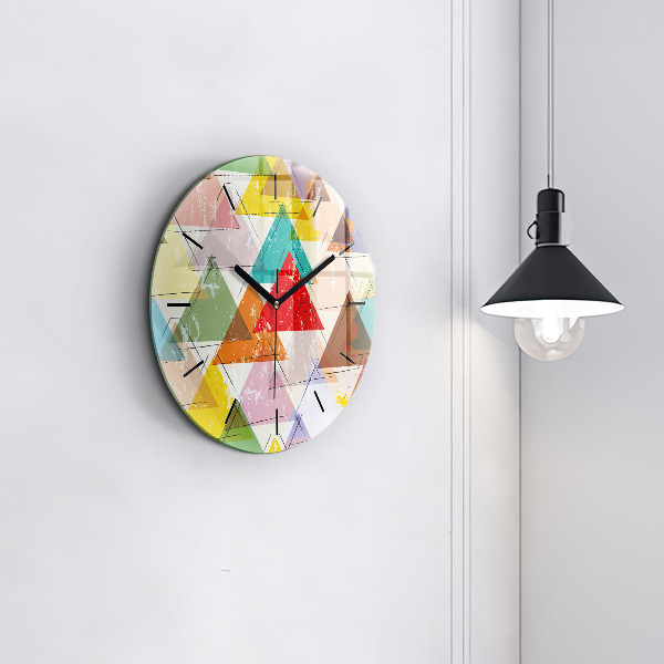 Ceas rotund de perete din sticlă Triunghiuri geometrice