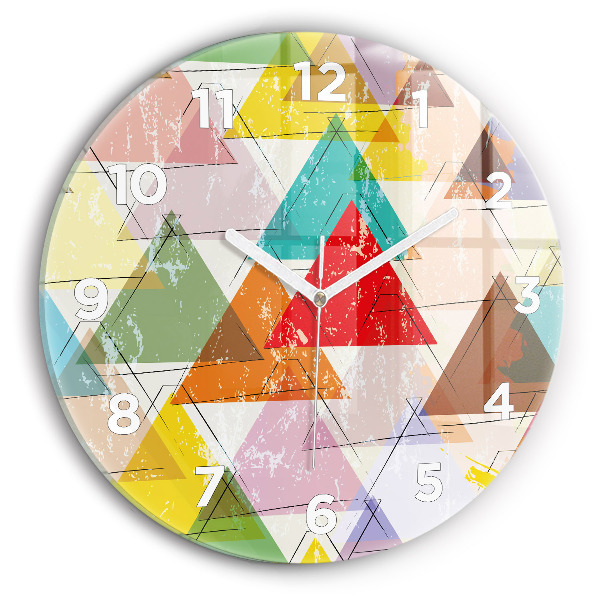 Ceas rotund de perete din sticlă Triunghiuri geometrice
