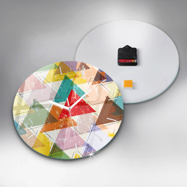 Ceas rotund de perete din sticlă Triunghiuri geometrice