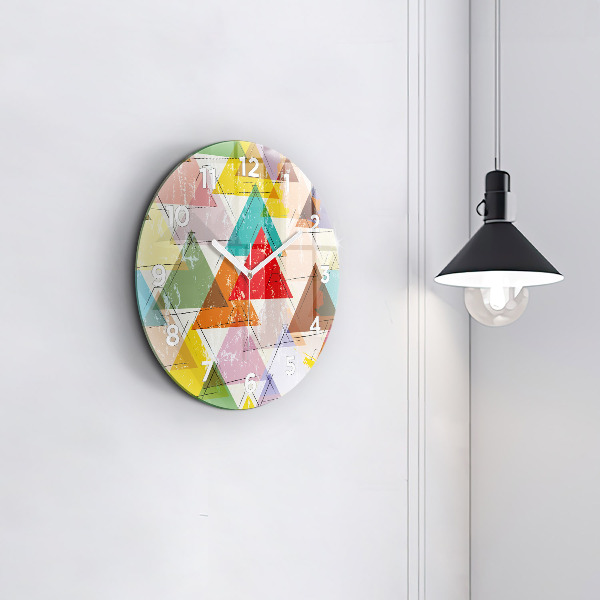 Ceas rotund de perete din sticlă Triunghiuri geometrice