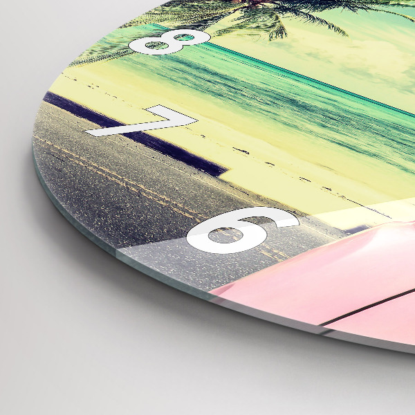 Ceas rotund de perete din sticlă Mașină cu o placă de surf