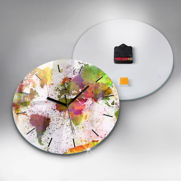 Ceas rotund de perete din sticlă Harta lumii acuarela