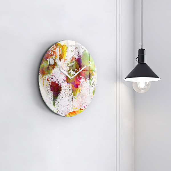 Ceas rotund de perete din sticlă Harta lumii acuarela