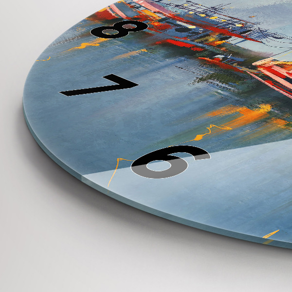 Ceas rotund de perete din sticlă Barcă de pescuit în port