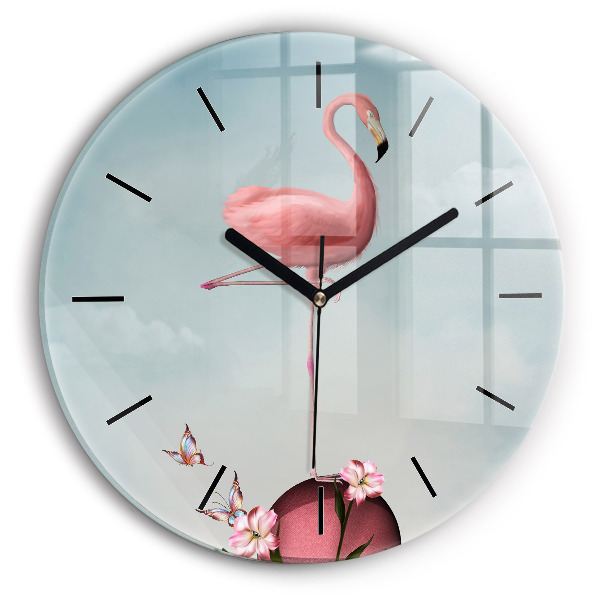 Ceas rotund de perete din sticlă Flamingo suprarealist
